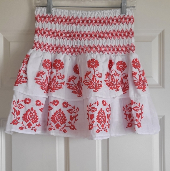 Revolve Milly Red & White 'Estee' Cross Stitch Embroidered Skirt - Size 10 - Picture 3 of 11